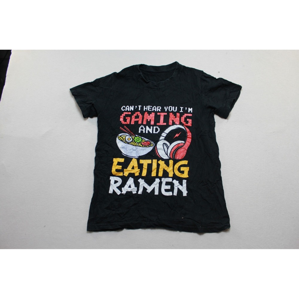 Unbranded Graphic Tee Kids Medium Black Excellent Gaming Eating Ramen T-Shirt